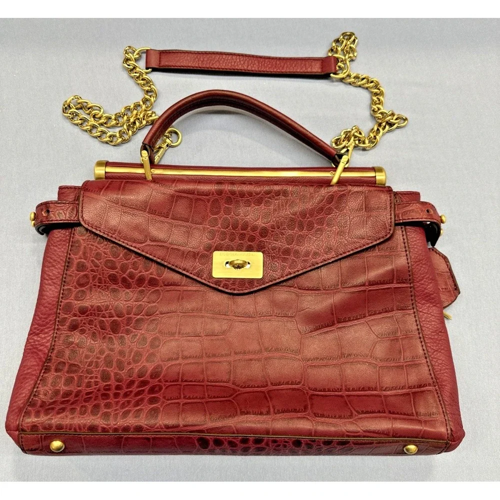 BCBGmaxazria Milano Genuine Leather Satchel Shoulder Bag Merlot Gold Hardware